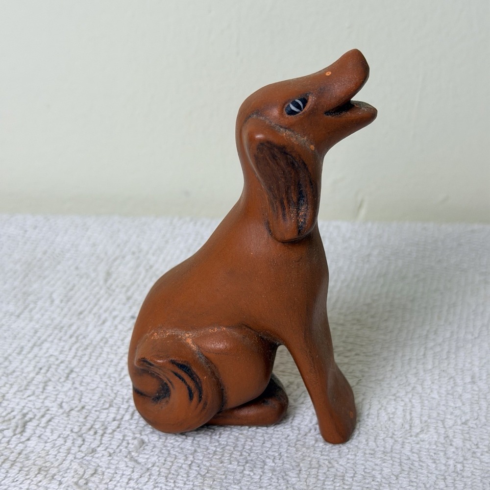 Vintage Handmade Small Dog Figurine Sculpture Studio Art Brown 4" 1972